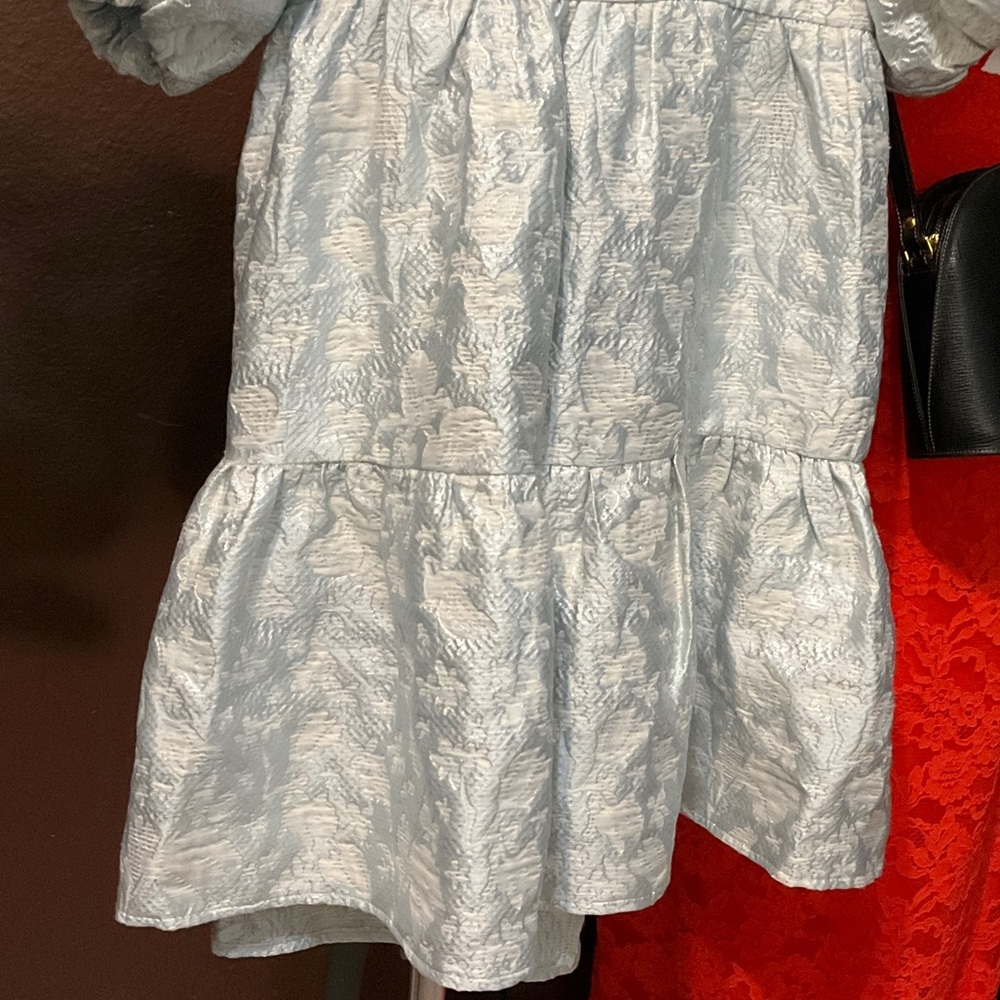 Light Blue Floral Puff-Sleeve Tiered Dress - Picture 4 of 14
